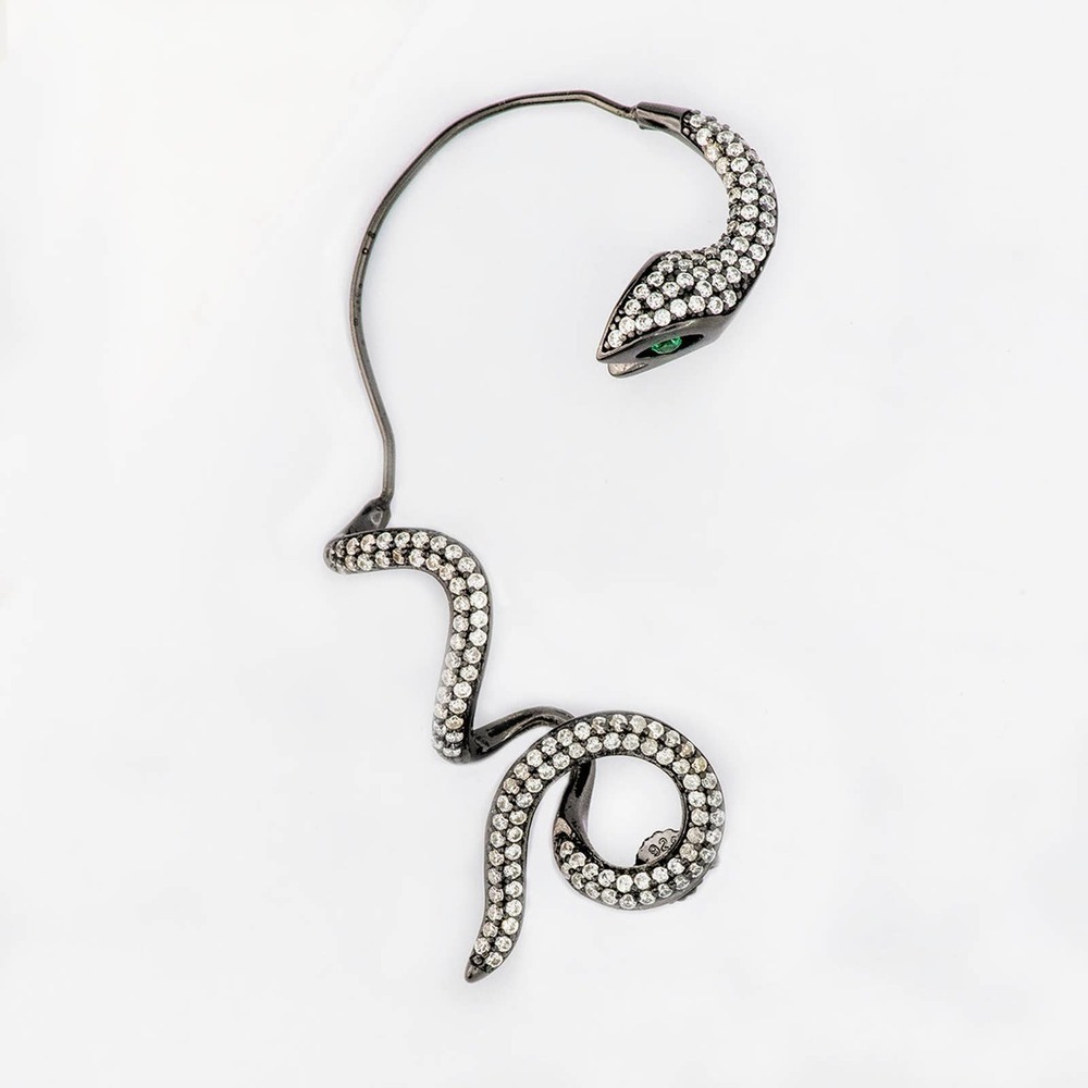 Single Statement Serpent Ear Jacket - Yellow Silv… - image 4